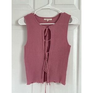 Et Clet Pink Ribbed Tie Front Sleeveless Top Knit Cardigan Vest Ballet-core Sz S
